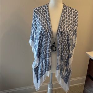 Chico’s Blue & White Printed Ruana Topper